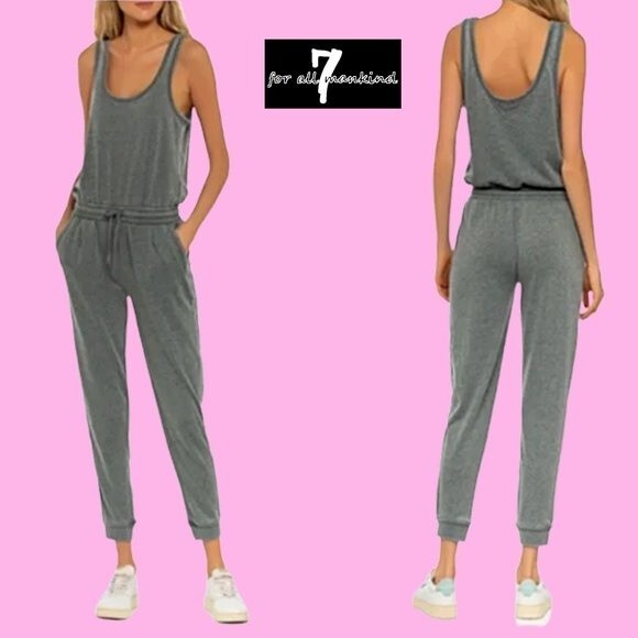 7 FOR ALL MANKIND NEW Minimalist Drawstring Scoop Neck Cuff Leg Jumpsuit L - Picture 3 of 11